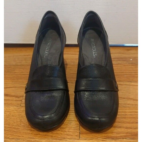 aerosoles Black Chunky Block Heel Penny Loafers Retro Y2K Goth Grunge Emo - Picture 2 of 7